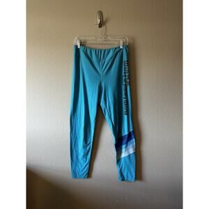 Women's Disney Park Leggings Sz Large Blue WDW Spellout Blue Diagonal Stripes